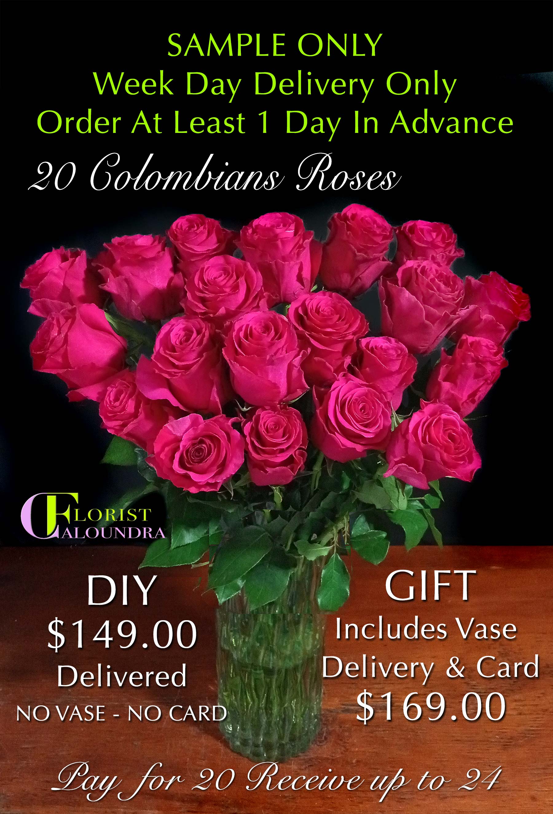 20 COLOMBIAN ROSES
