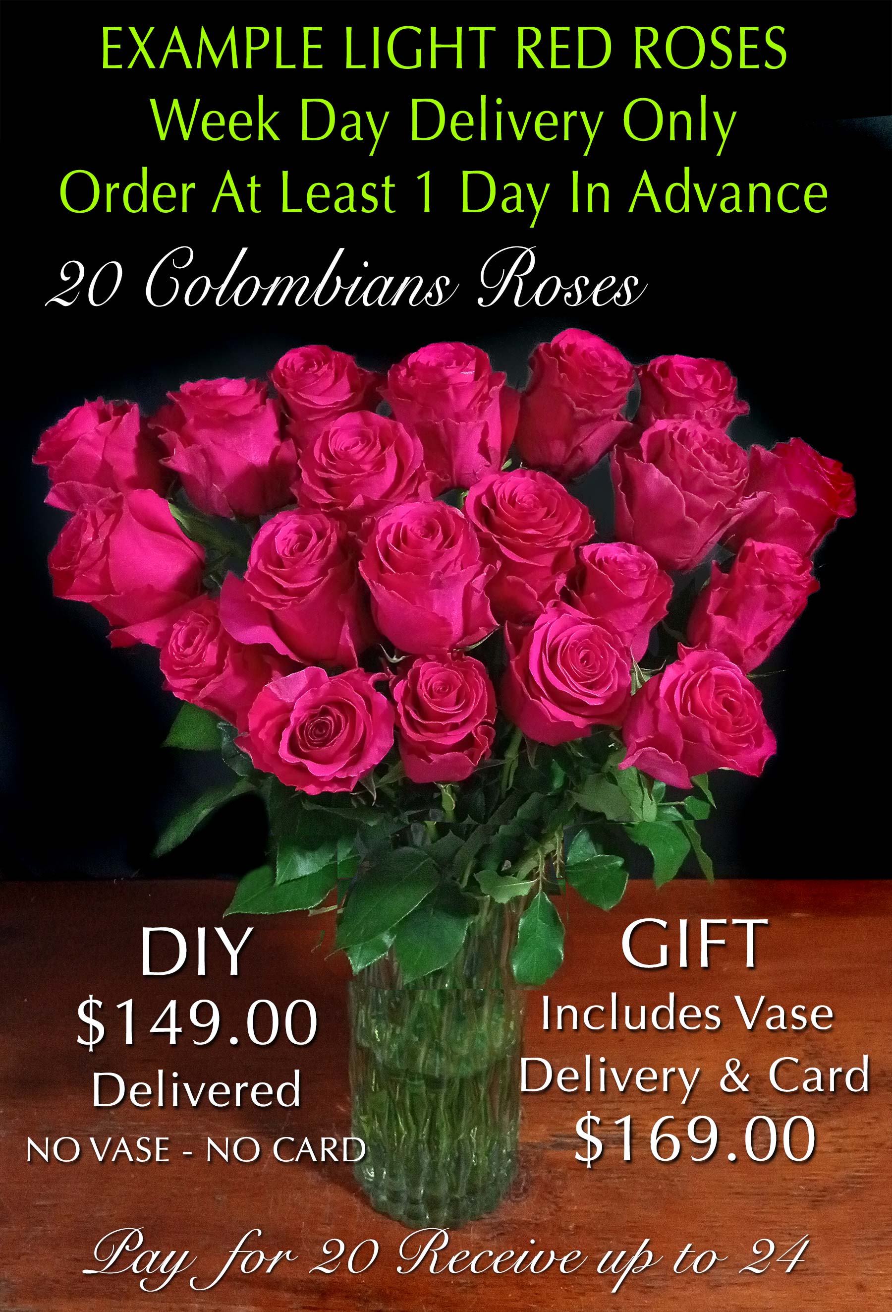 20 COLOMBIAN ROSES
