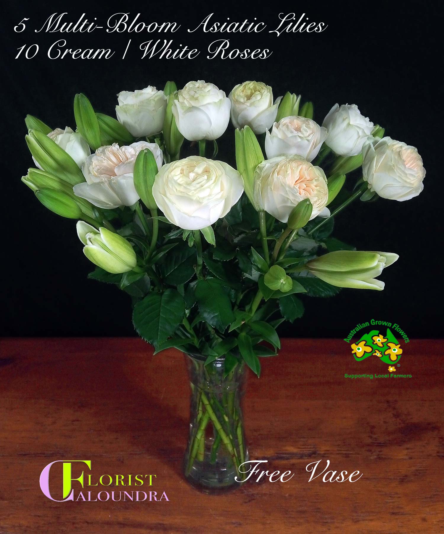 CREAM ROSES & WHITE LILIES